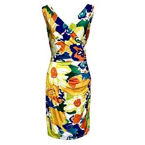 Like New Lauren Ralph Lauren Sleeveless Colorful Draped Floral Faux Wrap Midi 4